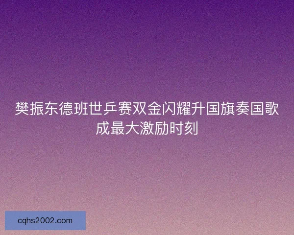 樊振东德班世乒赛双金闪耀升国旗奏国歌成最大激励时刻